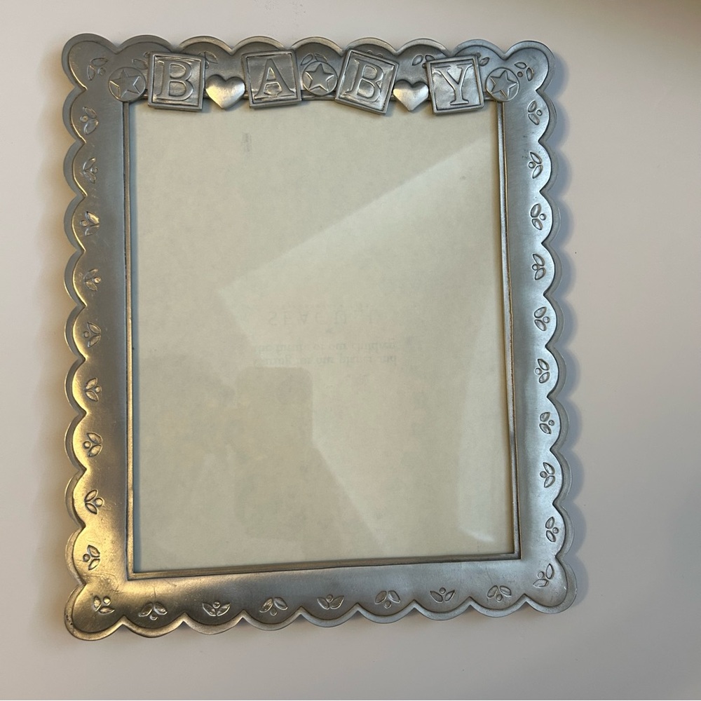 VINTAGE Pewter Baby Picture Frame 7x9